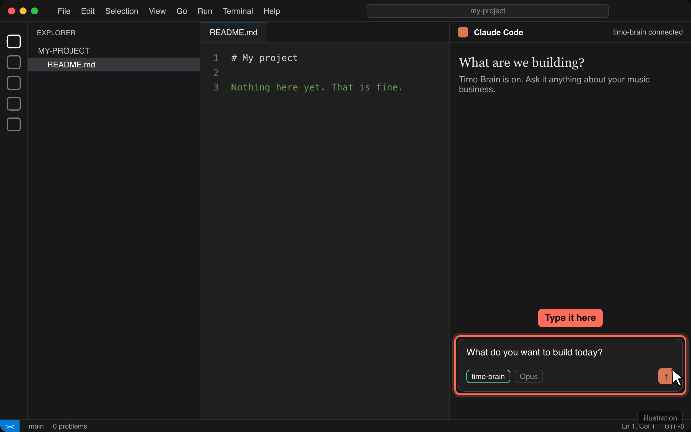 The Claude Code panel in VS Code with the question typed